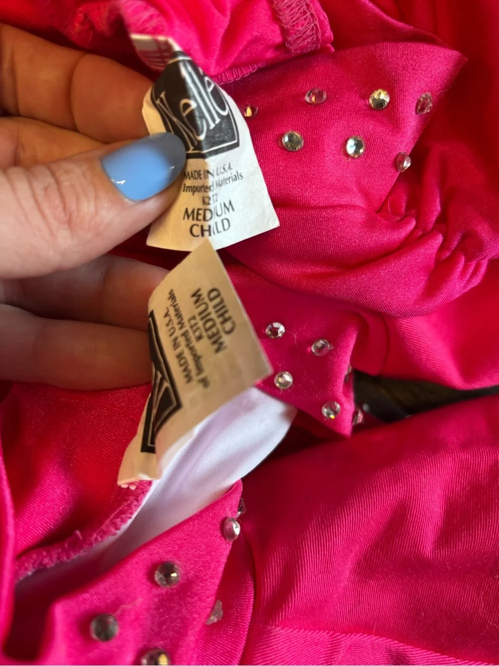 Kelle Hot Pink Two-Piece Jazz Dance Costume with Studded Trim